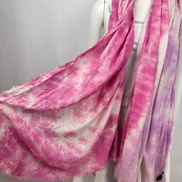 Steve Madden Pink Cream Tie Dye Scarf Oblong Gauzey Fringed Lightweight‎ - Picture 3 of 8